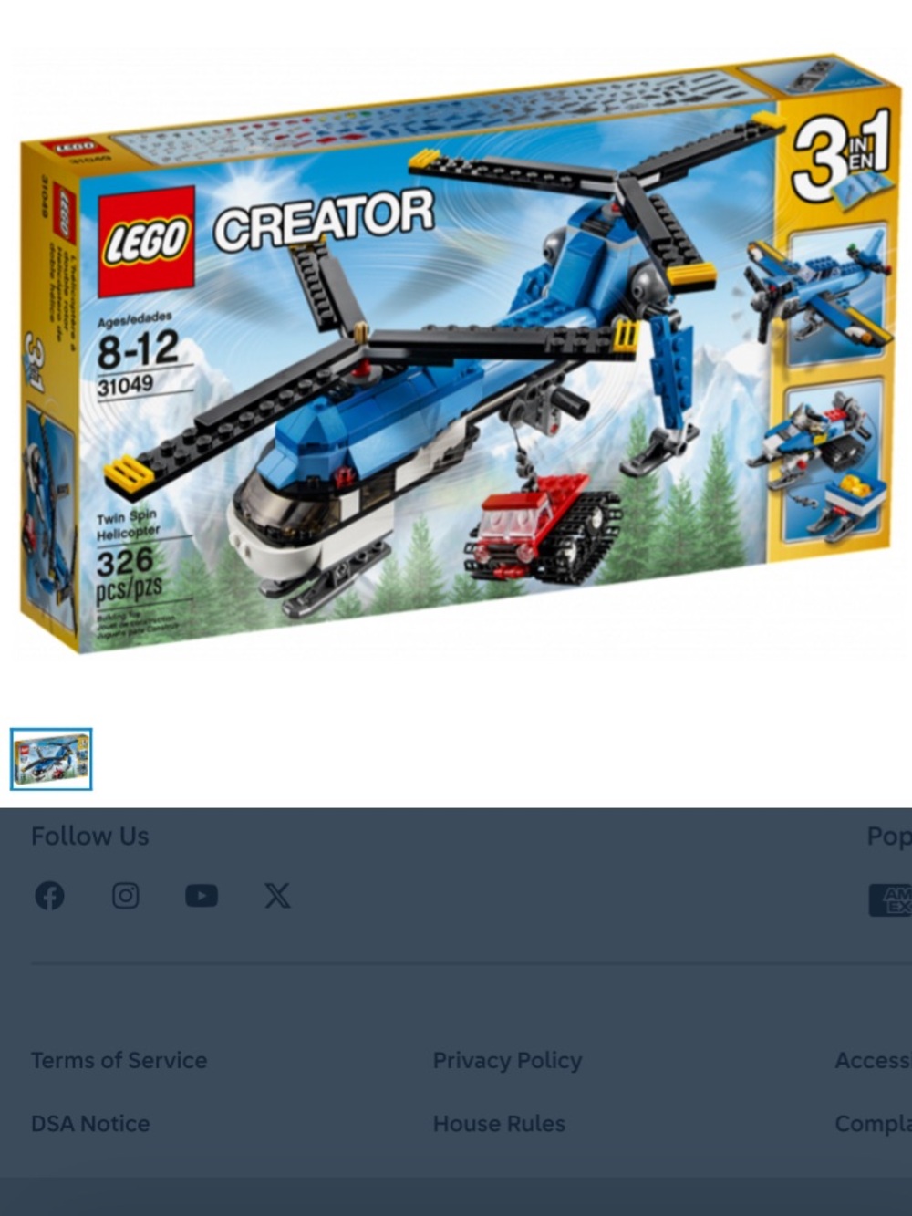 Lego Creator 3 in 1 Set 31049 Twin Spin Helicopter